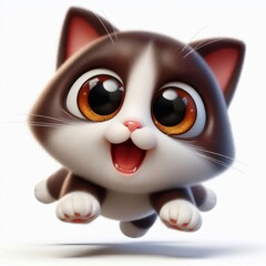 Fototapeta premium Cartoon cute cat, jumping eyes, expression of surprise, picarona look, full body, on the ground, hyperrealistic 3d style, with a white background