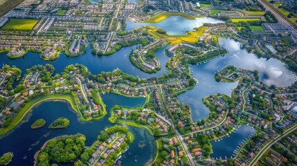 Obraz premium Land Use Planning: Organizing land use to prevent uncontrolled urban expansion, protecting green spaces and ensuring that development is sustainable and environmentally friendly. 