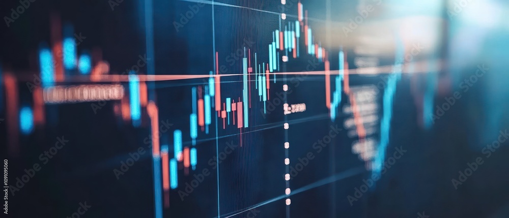 Poster a close-up view of a financial trading chart displaying market data and trends.