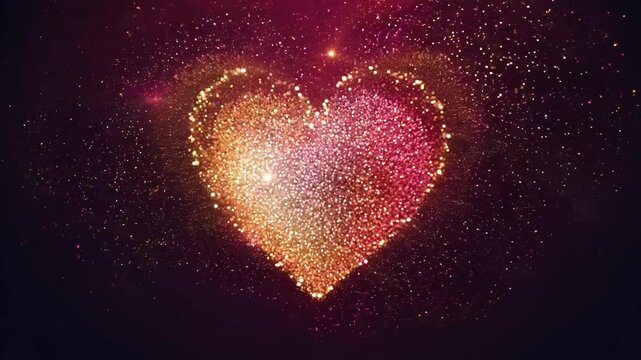 Valentines day, love concept. Shiny heart glowing on dark, 