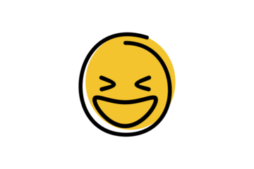Laughing face emoji in abstract line art with yellow base color. Emoticon vector icon. PNG transparent background.