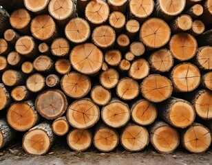 Background of stacked chopped wood logs. Pile of wood logs ready for winter. Wooden stumps, firewood stacked in heap