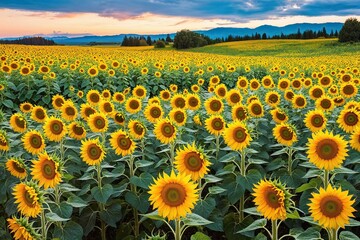 Fototapeta premium Vibrant Summer Sunflower Field in Stunning Natural Landscape