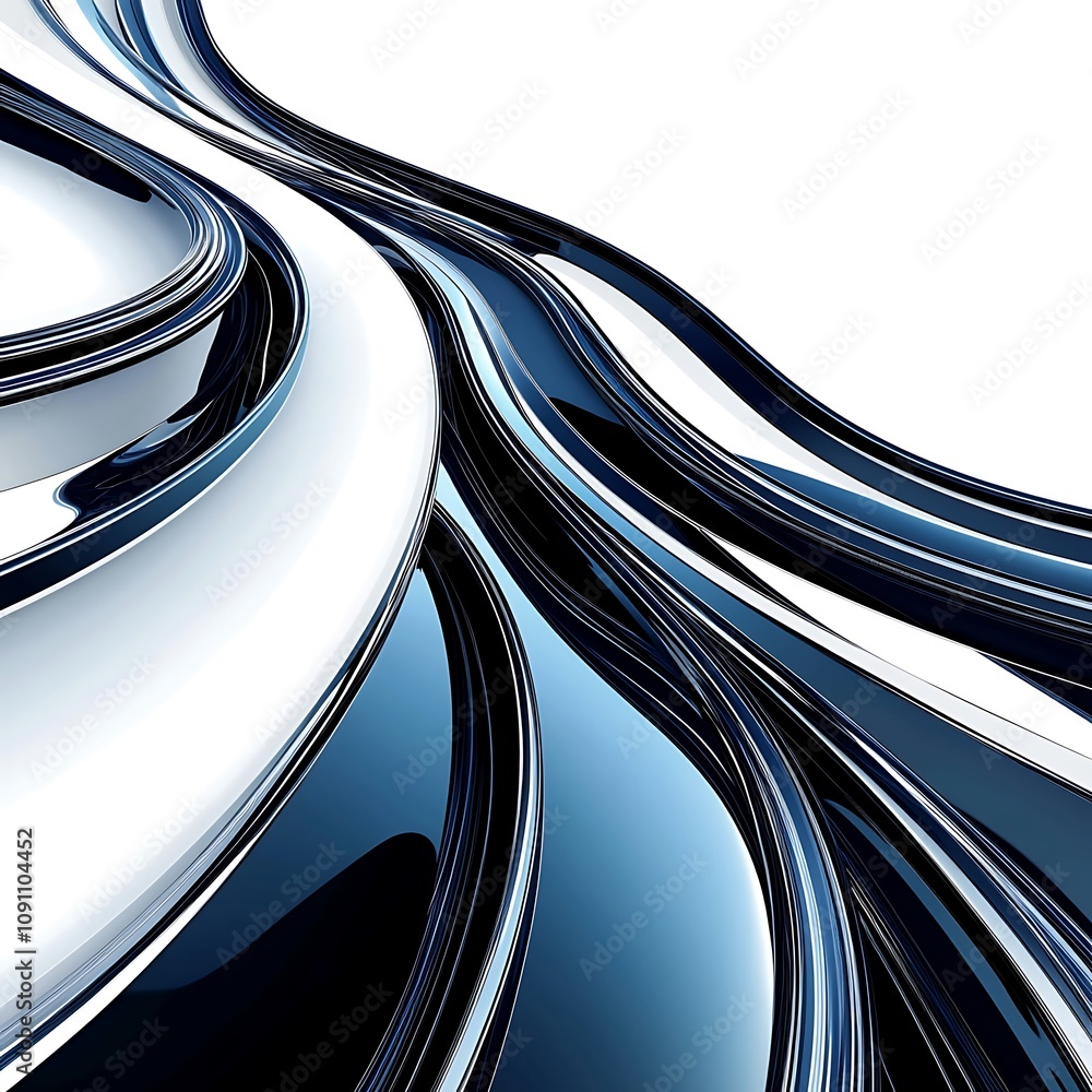 Poster blue, white and black abstract background with curved lines in the shape of an s-shaped curve, high 