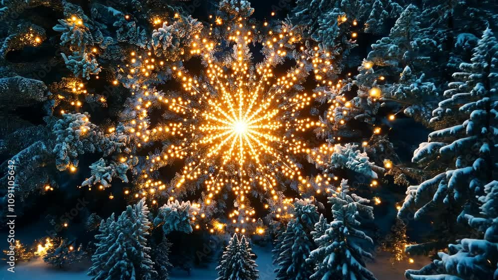 Aufkleber geometric pattern of christmas lights arranged in a perfect circle around a tree, creating a glowing