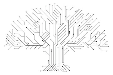 Circuit board tree. Tree data technology circuit line. Abstract futuristic circuit board. Futuristic technology design elements. Vector illustration