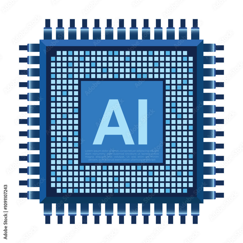 Poster artificial intelligence chip. ai processor concept. futuristic microchip processor. ai chip symbol. 
