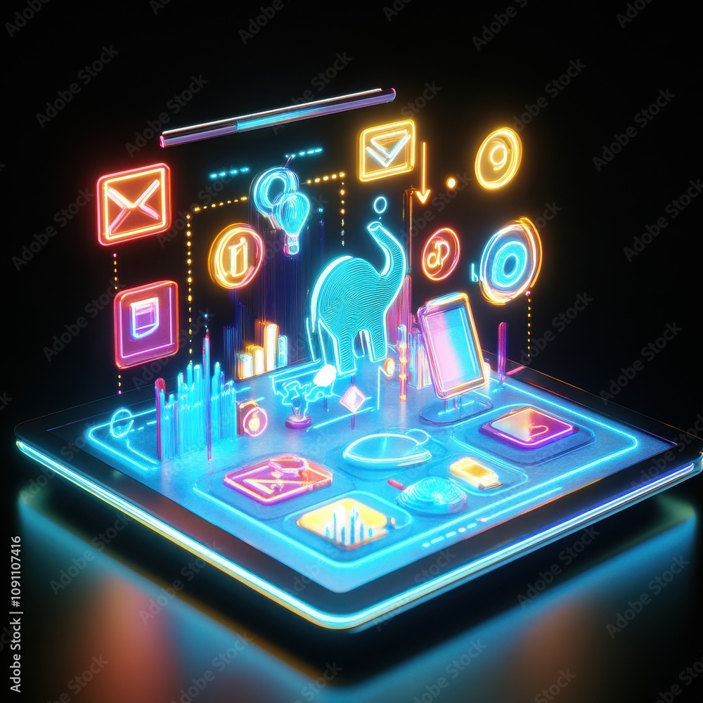 Poster innovative digital learning interface featuring online education apps virtual workspace interactive 