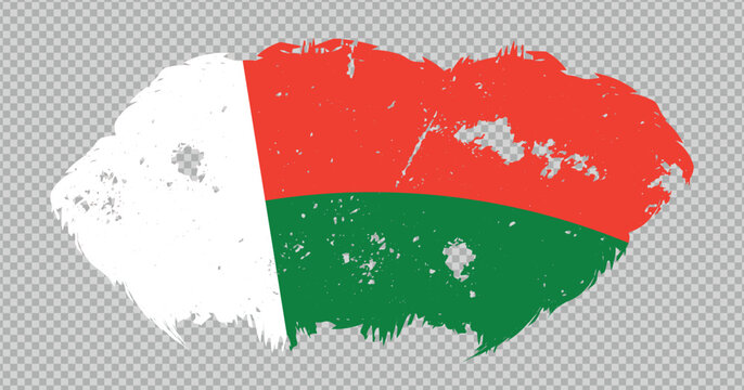 Madagascar national flag with distressed stroke brush effect on isolated background
