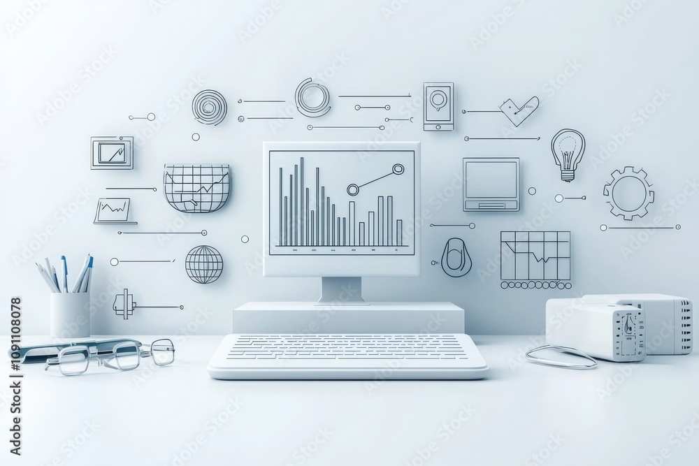 Aufkleber innovative data visualization workflow modern office space digital content minimalist environment ov
