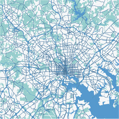 Obraz premium Map of Baltimore Metro in Maryland in a professional blue style. Contains layered vector with roads water, parks, etc.