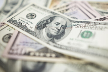 Close-up of various dollar bills. American dollars. Business concept. Selective focus.