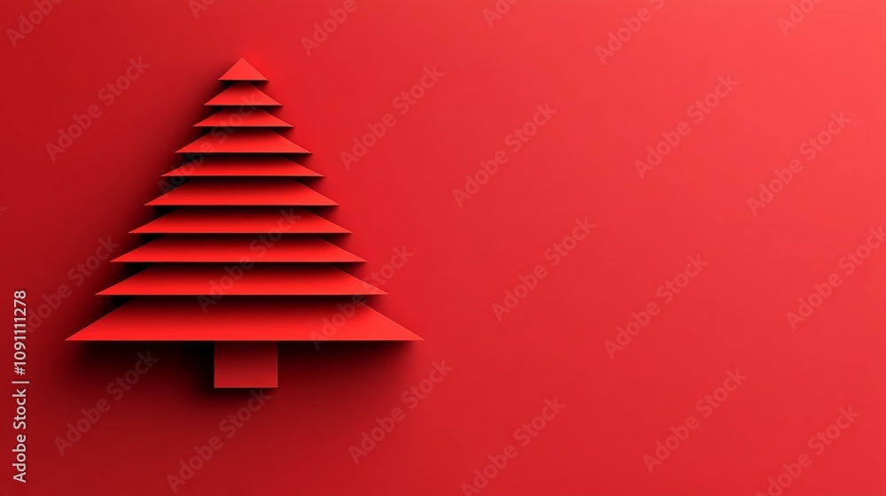 Poster red tree with a red background. the tree is made of paper and has a red color