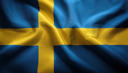 Vibrant Representation of Sweden&rsquo;s National Pride. The Swedish Flag with Rich Blue and Golden Yellow Hues Depicted on a Flowing Fabric Texture, Symbolizing Unity, Heritage, and Identity
