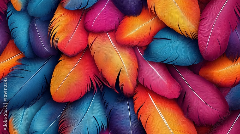 Poster colorful image of many different colored feathers. the feathers are arranged in a way that creates a