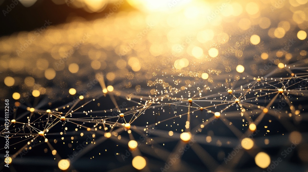 Poster conceptual illustration of interconnected networks with glowing nodes on a blurred background repres