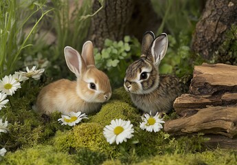 Obraz premium white rabbit on the grass