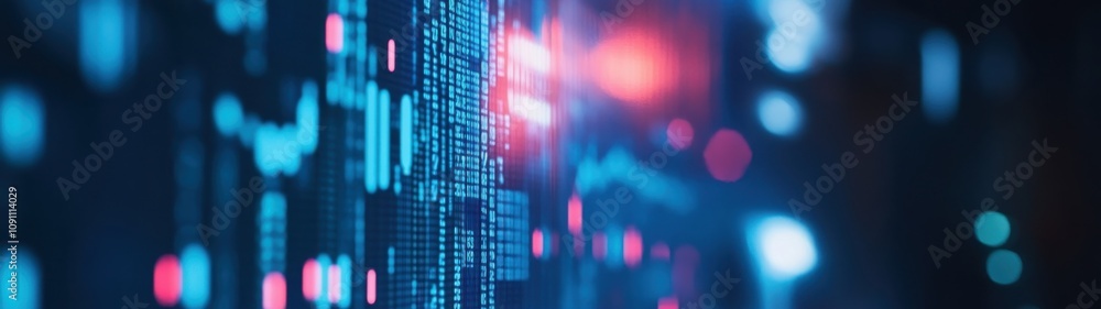 Poster abstract representation of digital data visualizations and futuristic technology patterns showcasing