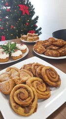 Close-up of holiday treats in Christmas market decorated tree