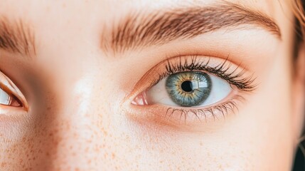 Obraz premium Stunning Close-Up of a Human Eye Showcasing Unique Color Variations and Intricate Details of the Iris, Eyelashes, and Skin Texture on a Beautiful Face
