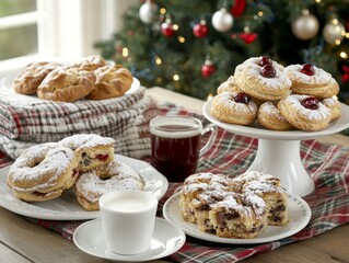 Cozy outdoor holiday picnic under decorated tree blankets