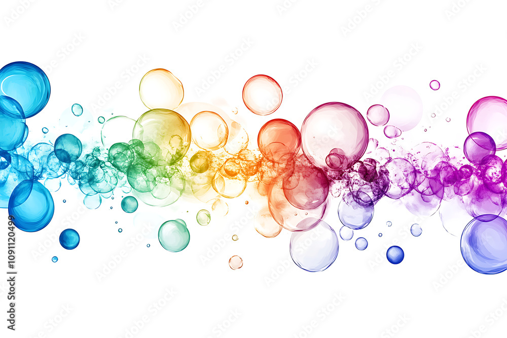 Poster a colorful array of bubbles in various sizes and hues, creating a vibrant visual effect.