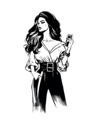 Hand made illustration of young lady boss