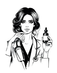 Handmade illustration of attractive of women doctor
