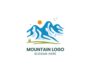 Fototapeta premium Panorama view landscape mountain logo design vector illustration