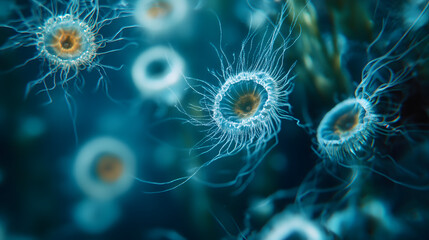 Obraz premium Diverse Shapes and Roles of Dinoflagellates: Recognizing Their Importance in the Marine Food Web and Impact on Red Tides