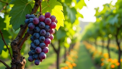 Fototapeta premium A bunch of grapes hanging in a garden