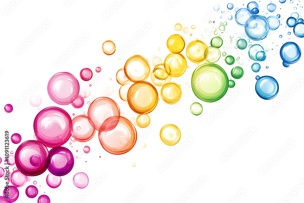 Poster a colorful array of bubbles in various sizes, creating a vibrant and playful visual effect.