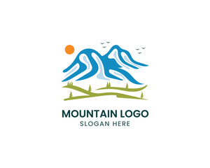 Fototapeta premium Panorama view landscape mountain logo design vector illustration