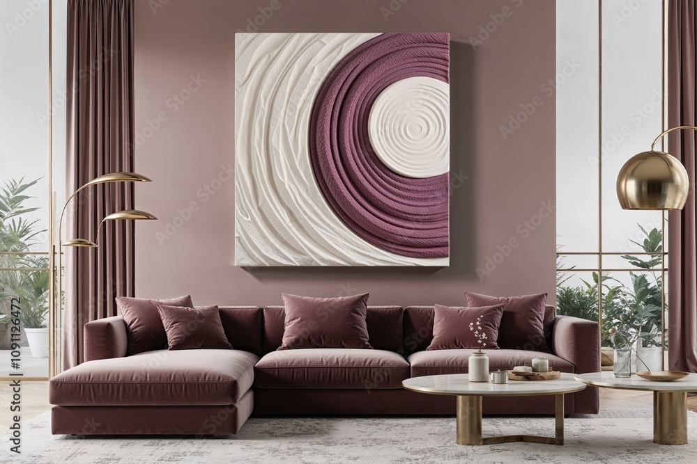 Poster sophisticated cream canvas with textured mauve curves in abstract three-dimensional design