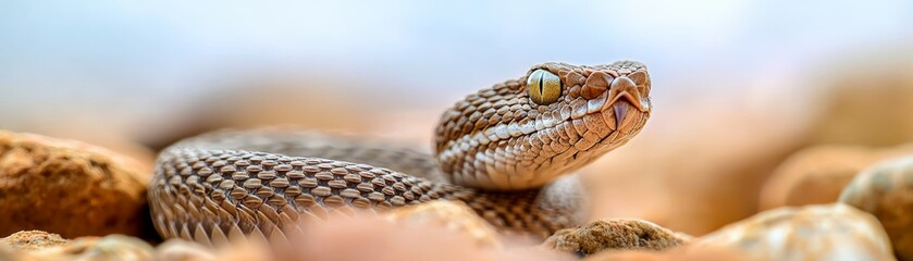 Fototapeta premium Desert Viper's Deadly Gaze, Camouflaged in Rocky Terrain, a Master of Disguise!