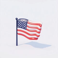 Obraz premium Stylized 3D Cartoon American Flag on Clean White Background