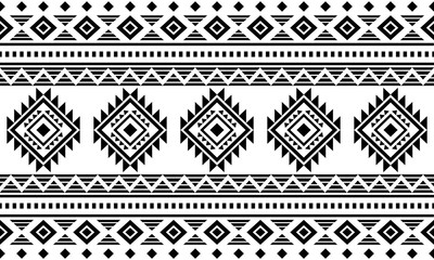 Southwest Aztec geometric Native American Mexican Navajo tribal ethnic seamless pattern fabric black and white design vector for textile printing