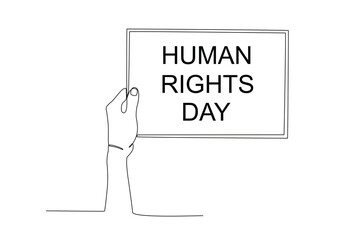 Single continuous line drawing of Hand holding paper written human rights day, human rights day concept. Dynamic single line draw design graphic vector illustration.
