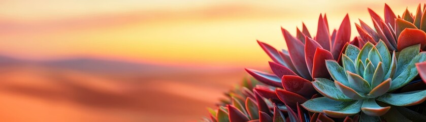 Fototapeta premium Sunset Hues Embrace Desert Succulents, Vibrant, serene beauty unfolds at dusk