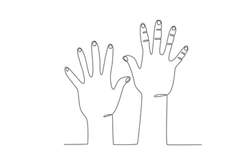 Obraz premium Single continuous line drawing of Hands signaling freedom, human rights day concept. Dynamic single line draw design graphic vector illustration. 