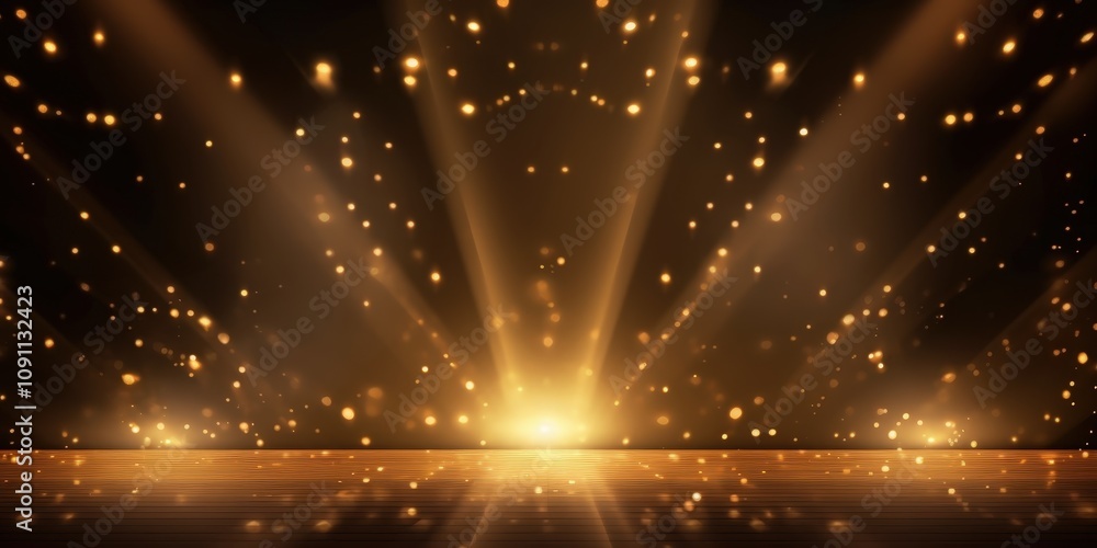 Poster abstract golden background with radiant lights and shimmering particles creating an elegant atmosphe