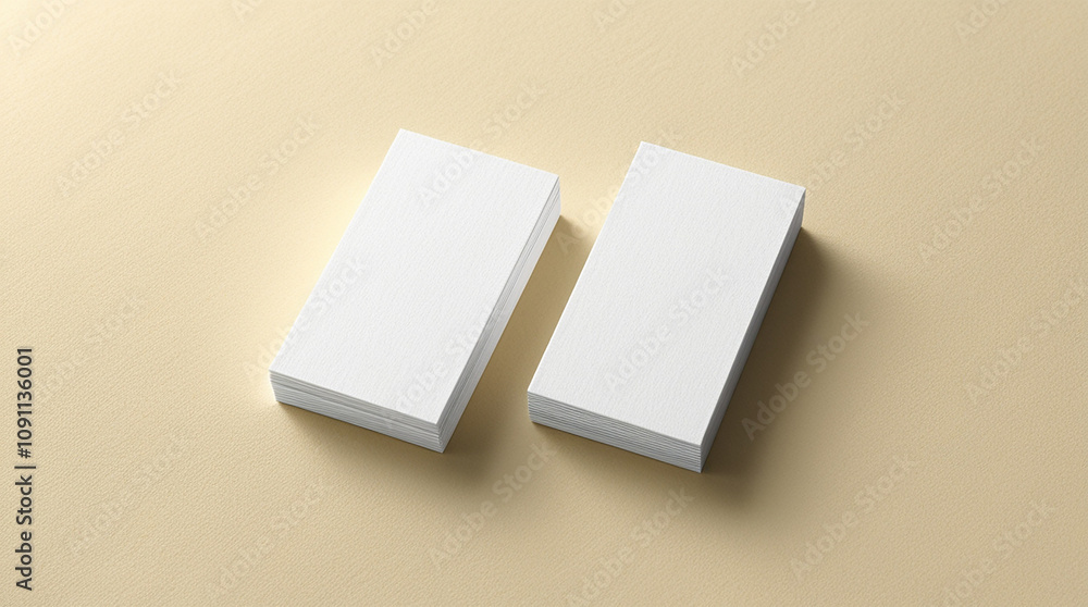 Poster two stacks of blank business cards on a beige background create a minimalist and elegant branding mo