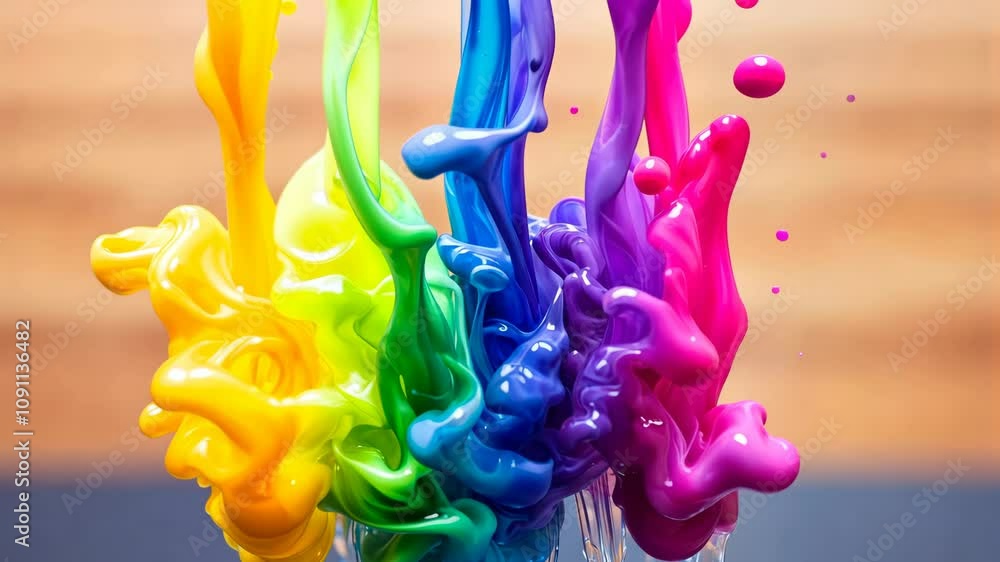 Poster Vibrant Splash of Colorful Paints in Dynamic Motion Creating a Stunning Visual Display of Artistic Expression and Creativity in a Captivating Flowing Spiral