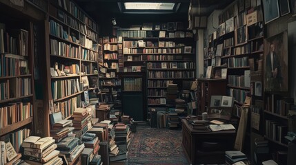 Fototapeta premium A perfect day off spent in a cozy bookstore, browsing through aisles of novels, biographies, and hidden gems
