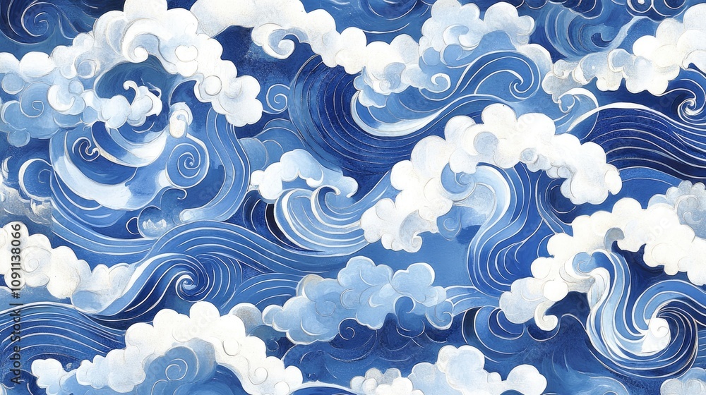 Poster Dynamic ocean waves pattern abstract art digital design colorful environment artistic viewpoint fluid motion concept
