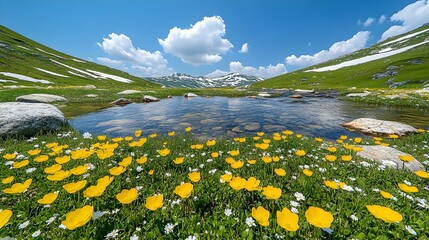 meadow with flowers and mountains