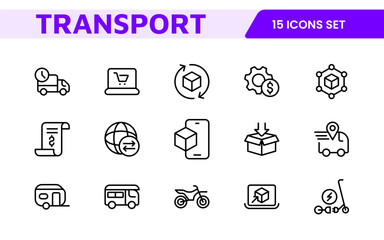 Transport and Logistics Icon Collection. High-Quality Icons for Shipping, Delivery, Freight, Fleet Management, Cargo Handling, and Supply Chain Optimization