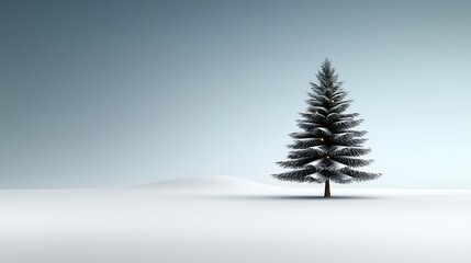 Fototapeta premium Frosty Christmas tree surrounded by snowflakes and shimmering lights, glowing softly against a peaceful winter sky with pale blue hues, Ultra-Realistic, Photo Realistic, highly detailed, 
