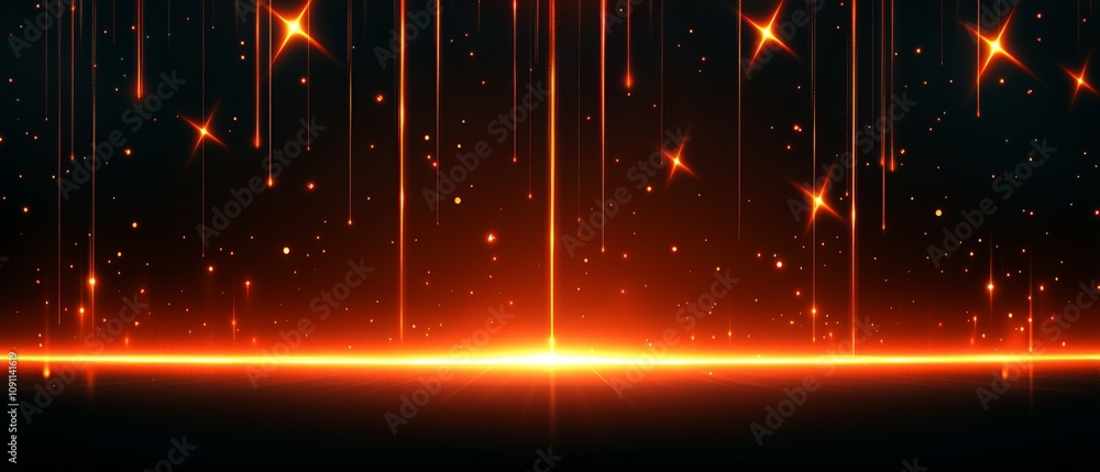 Poster black and orange background with a bright orange line in the middle. the background is filled with s