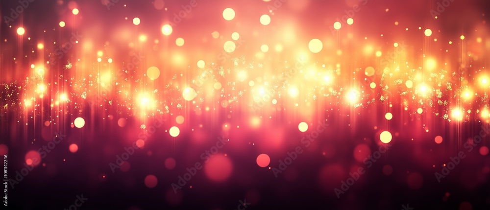 Poster bright red background with many small, bright yellow dots. the dots are scattered all over the backg